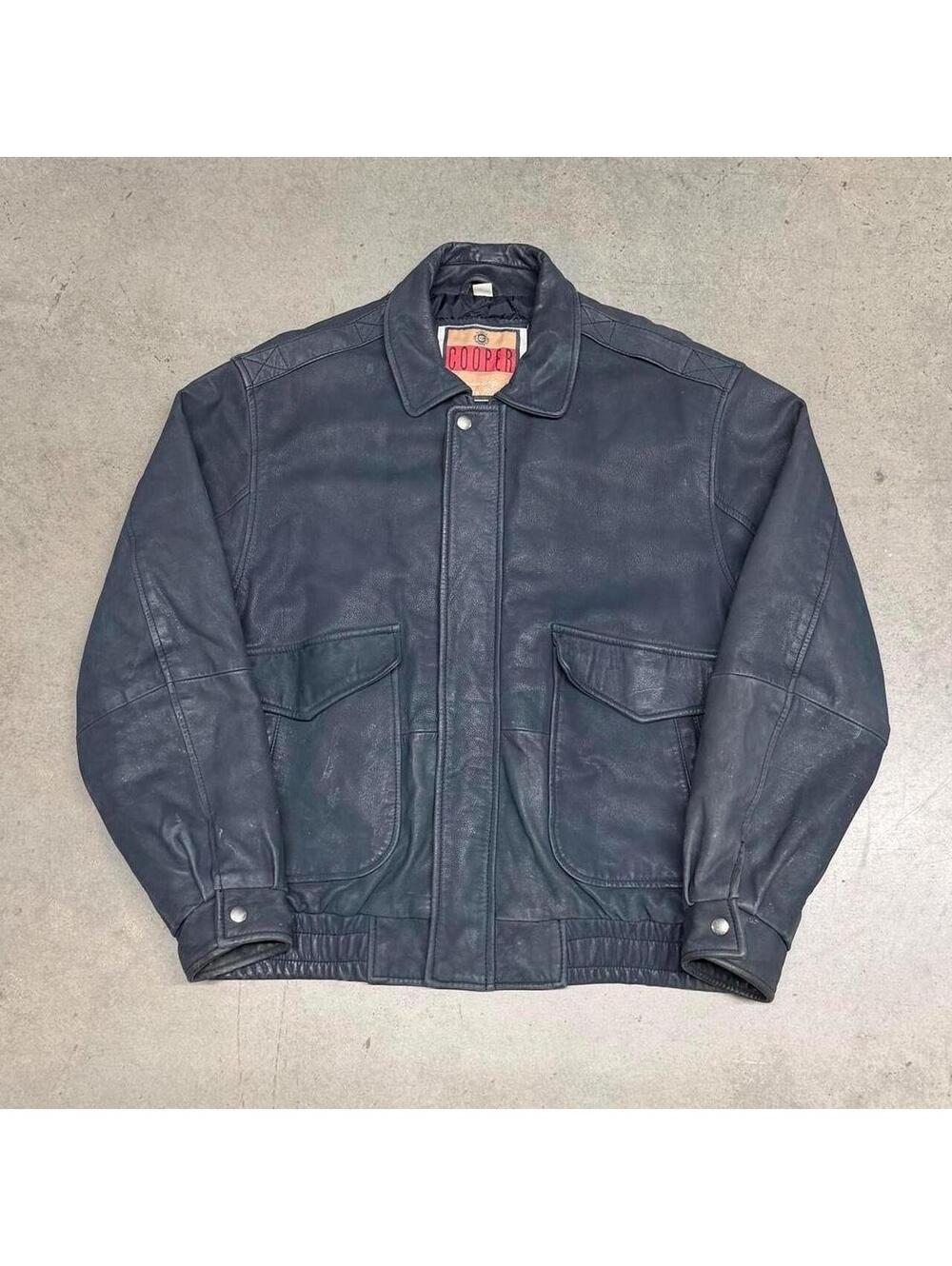 Vintage Cooper Leather Jacket Mens Large Navy Quilted Lined A-2 Flight Pilot 90s